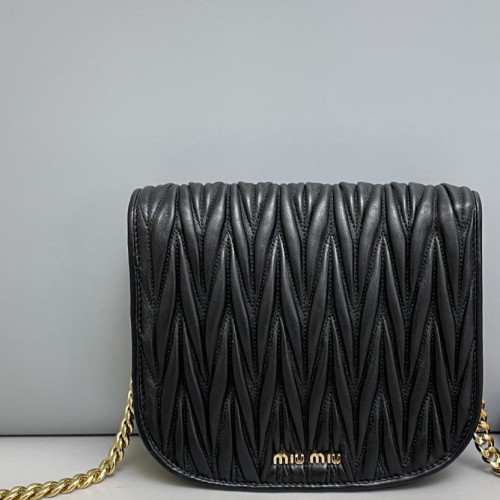 Miu Miu Saddle Bag Crumpled Lambskin Black