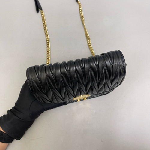 Miu Miu Saddle Bag Crumpled Lambskin Black