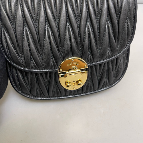 Miu Miu Saddle Bag Crumpled Lambskin Black