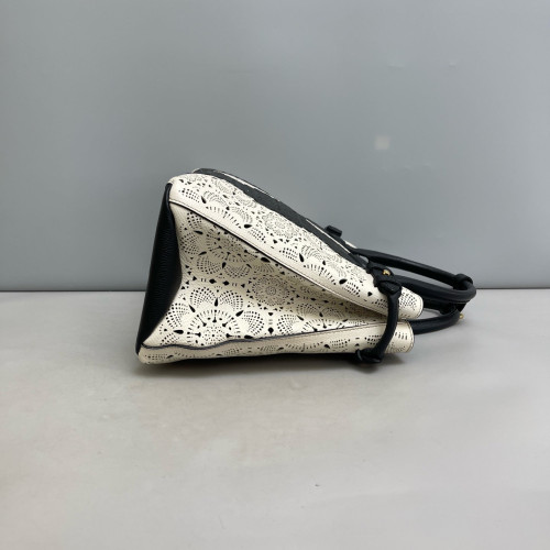 Burberry Medium Banner Tote Calfskin Black White