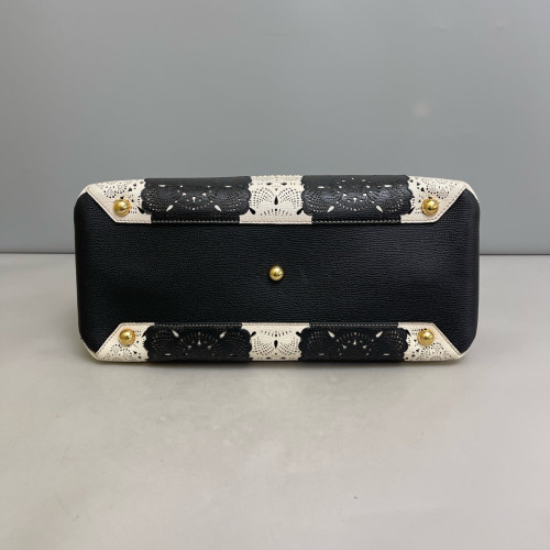 Burberry Medium Banner Tote Calfskin Black White