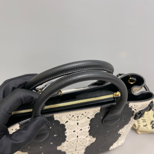 Burberry Medium Banner Tote Calfskin Black White