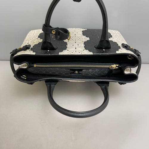 Burberry Medium Banner Tote Calfskin Black White
