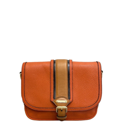 Burberry Saddle Bag Grained Calfskin Orange Yellow Black
