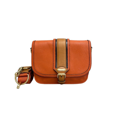 Burberry Saddle Bag Grained Calfskin Orange Yellow Black