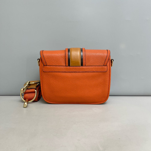 Burberry Saddle Bag Grained Calfskin Orange Yellow Black