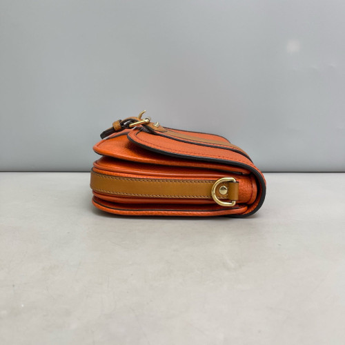 Burberry Saddle Bag Grained Calfskin Orange Yellow Black