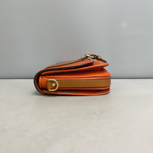 Burberry Saddle Bag Grained Calfskin Orange Yellow Black
