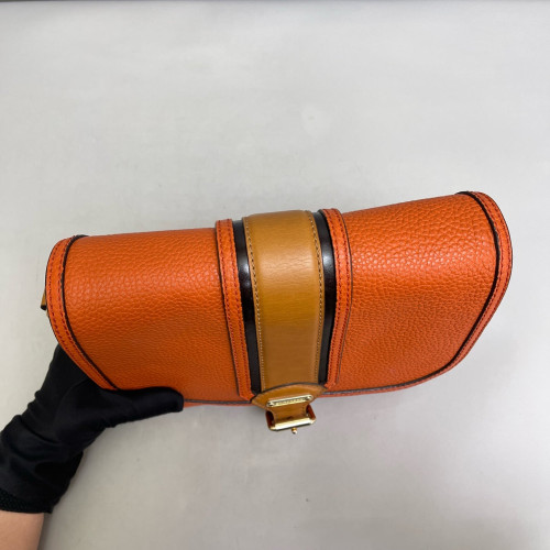 Burberry Saddle Bag Grained Calfskin Orange Yellow Black