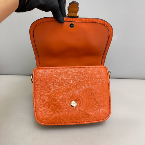 Burberry Saddle Bag Grained Calfskin Orange Yellow Black