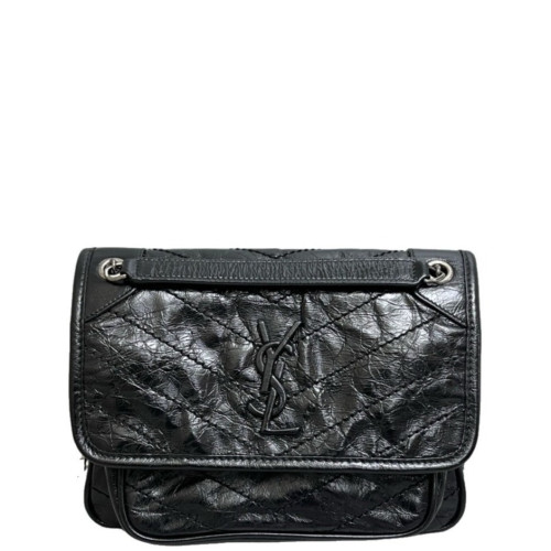 Yves Saint Laurent Baby Niki Messenger Pull Up Leather Black