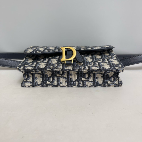 Dior Slim Saddle Pouch Oblique Blue Black Beige