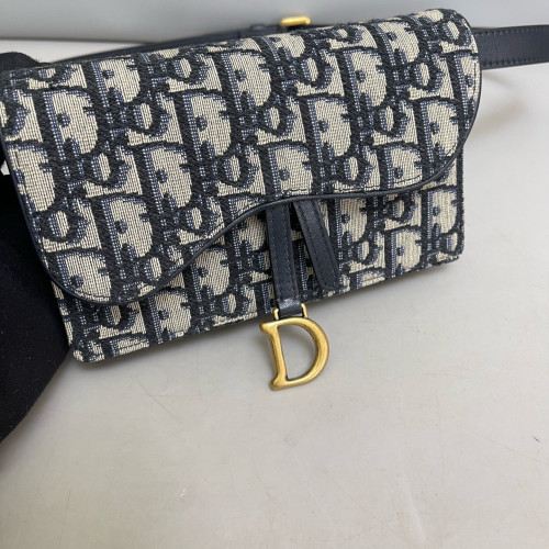 Dior Slim Saddle Pouch Oblique Blue Black Beige