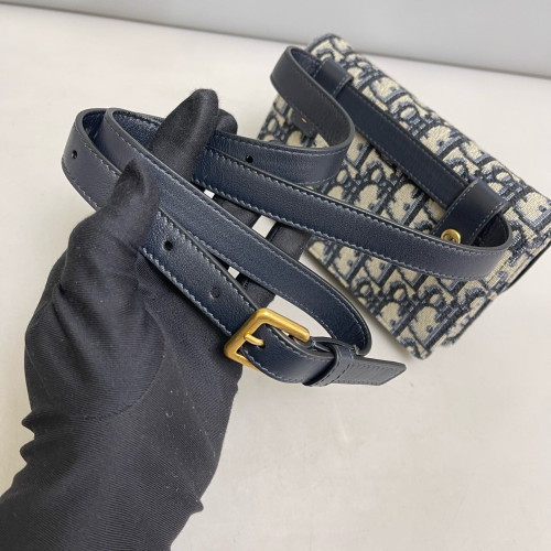 Dior Slim Saddle Pouch Oblique Blue Black Beige