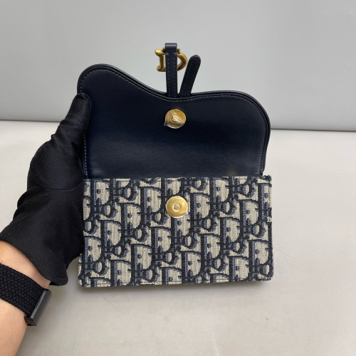 Dior Slim Saddle Pouch Oblique Blue Black Beige