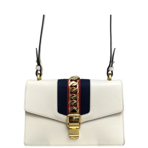 Gucci Small Sylvie Shoulder Bag Calfskin White