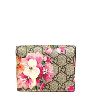 Gucci Compact Wallet GG Supreme Monogram Blooms Beige Pink Green
