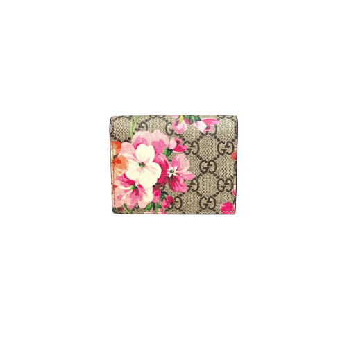Gucci Compact Wallet GG Supreme Monogram Blooms Beige Pink Green