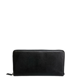 Prada Zip Around Wallet Saffiano Calfskin Black