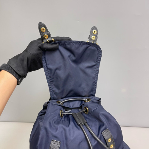 Burberry Medium Rucksack Backpack Nylon Calfskin Dark Blue Black