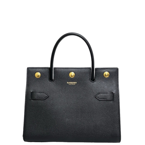 Burberry Mini Two Handle Title Tote Grained Calfskin Black