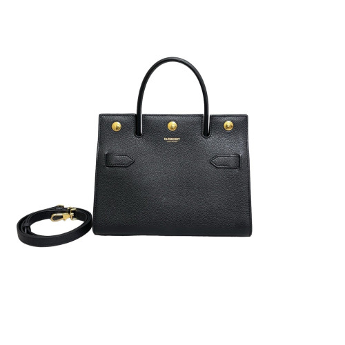 Burberry Mini Two Handle Title Tote Grained Calfskin Black