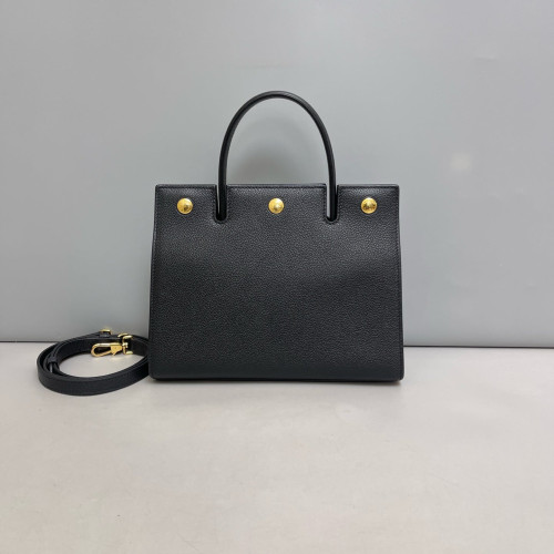 Burberry Mini Two Handle Title Tote Grained Calfskin Black