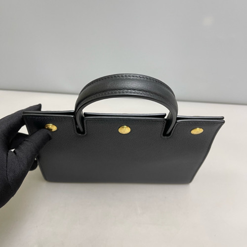 Burberry Mini Two Handle Title Tote Grained Calfskin Black