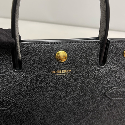 Burberry Mini Two Handle Title Tote Grained Calfskin Black