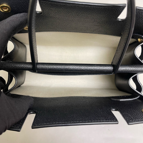 Burberry Mini Two Handle Title Tote Grained Calfskin Black