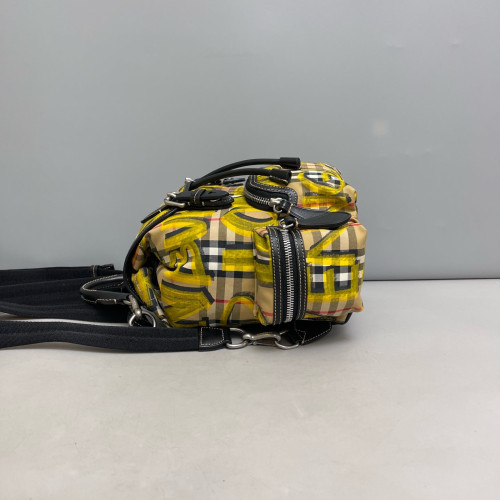 Burberry Graffiti Print Small Rucksack Backpack Calfskin House Check Beige Yellow Black