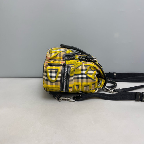Burberry Graffiti Print Small Rucksack Backpack Calfskin House Check Beige Yellow Black