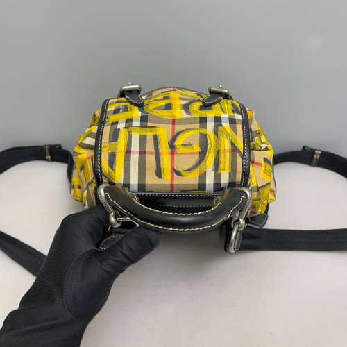Burberry Graffiti Print Small Rucksack Backpack Calfskin House Check Beige Yellow Black