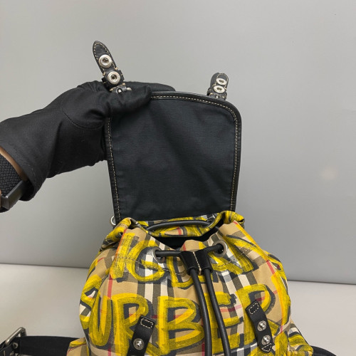 Burberry Graffiti Print Small Rucksack Backpack Calfskin House Check Beige Yellow Black