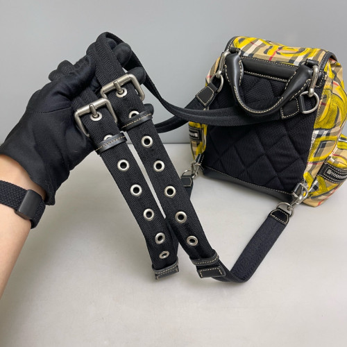 Burberry Graffiti Print Small Rucksack Backpack Calfskin House Check Beige Yellow Black