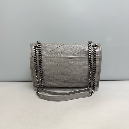 Yves Saint Laurent Medium Niki Messenger Pull Up Leather Grey