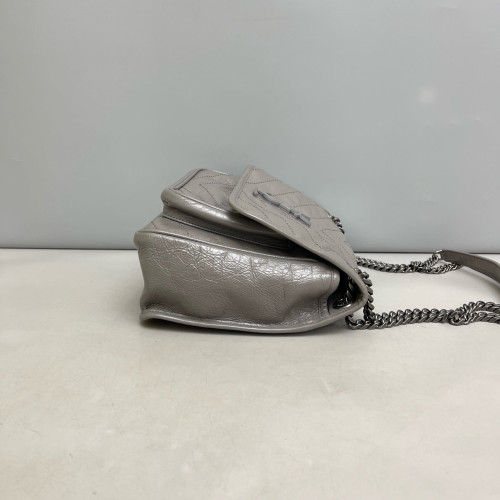 Yves Saint Laurent Medium Niki Messenger Pull Up Leather Grey