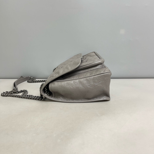 Yves Saint Laurent Medium Niki Messenger Pull Up Leather Grey