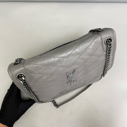 Yves Saint Laurent Medium Niki Messenger Pull Up Leather Grey
