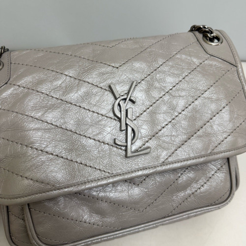 Yves Saint Laurent Medium Niki Messenger Pull Up Leather Grey