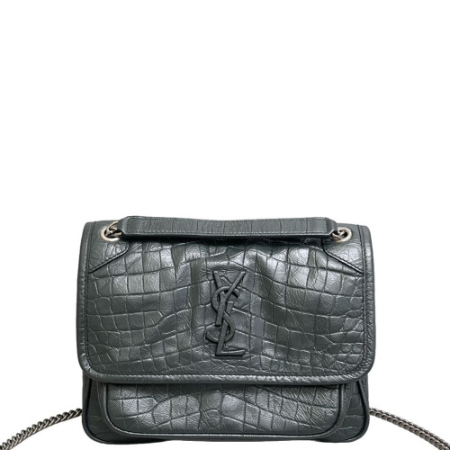 Yves Saint Laurent Baby Niki Messenger Calfskin Crocodile Embossed Dark Green Yves Saint Laurent Baby Niki Messenger Calfskin Crocodile Embossed Dark Green