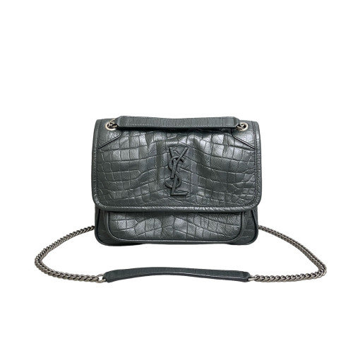 Yves Saint Laurent Baby Niki Messenger Calfskin Crocodile Embossed Dark Green Yves Saint Laurent Baby Niki Messenger Calfskin Crocodile Embossed Dark Green