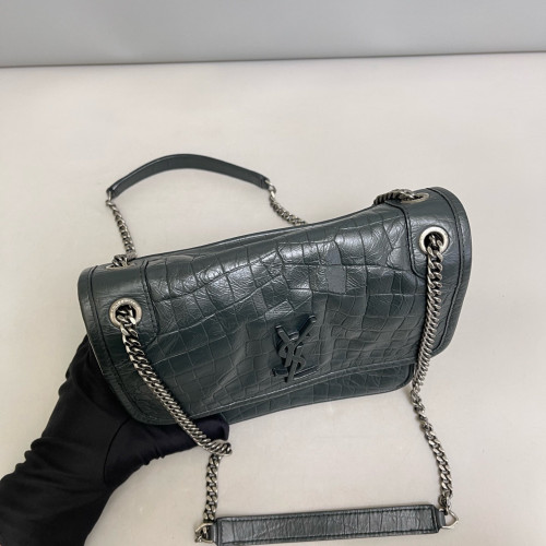 Yves Saint Laurent Baby Niki Messenger Calfskin Crocodile Embossed Dark Green Yves Saint Laurent Baby Niki Messenger Calfskin Crocodile Embossed Dark Green