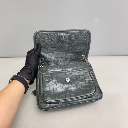 Yves Saint Laurent Baby Niki Messenger Calfskin Crocodile Embossed Dark Green Yves Saint Laurent Baby Niki Messenger Calfskin Crocodile Embossed Dark Green