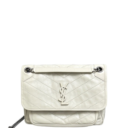 Yves Saint Laurent Medium Niki Messenger Calfskin Light Grey