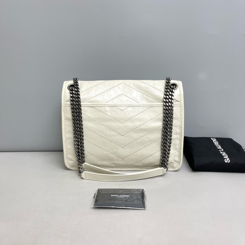 Yves Saint Laurent Medium Niki Messenger Calfskin Light Grey