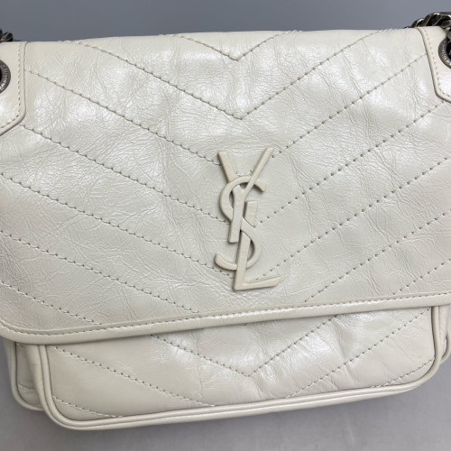 Yves Saint Laurent Medium Niki Messenger Calfskin Light Grey