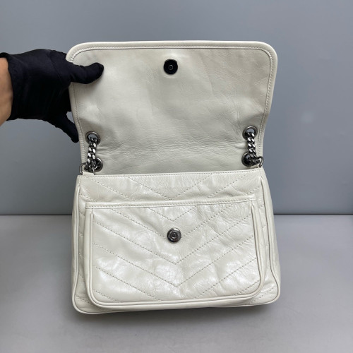 Yves Saint Laurent Medium Niki Messenger Calfskin Light Grey