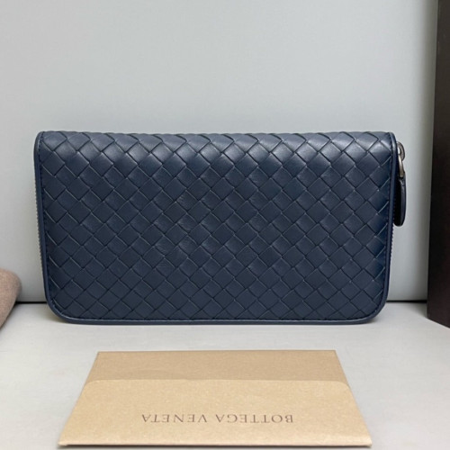 Bottega Veneta Intrecciato Zip Around Wallet Calfskin Intrecciato Dark Blue