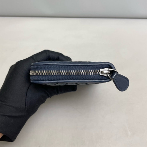 Bottega Veneta Intrecciato Zip Around Wallet Calfskin Intrecciato Dark Blue